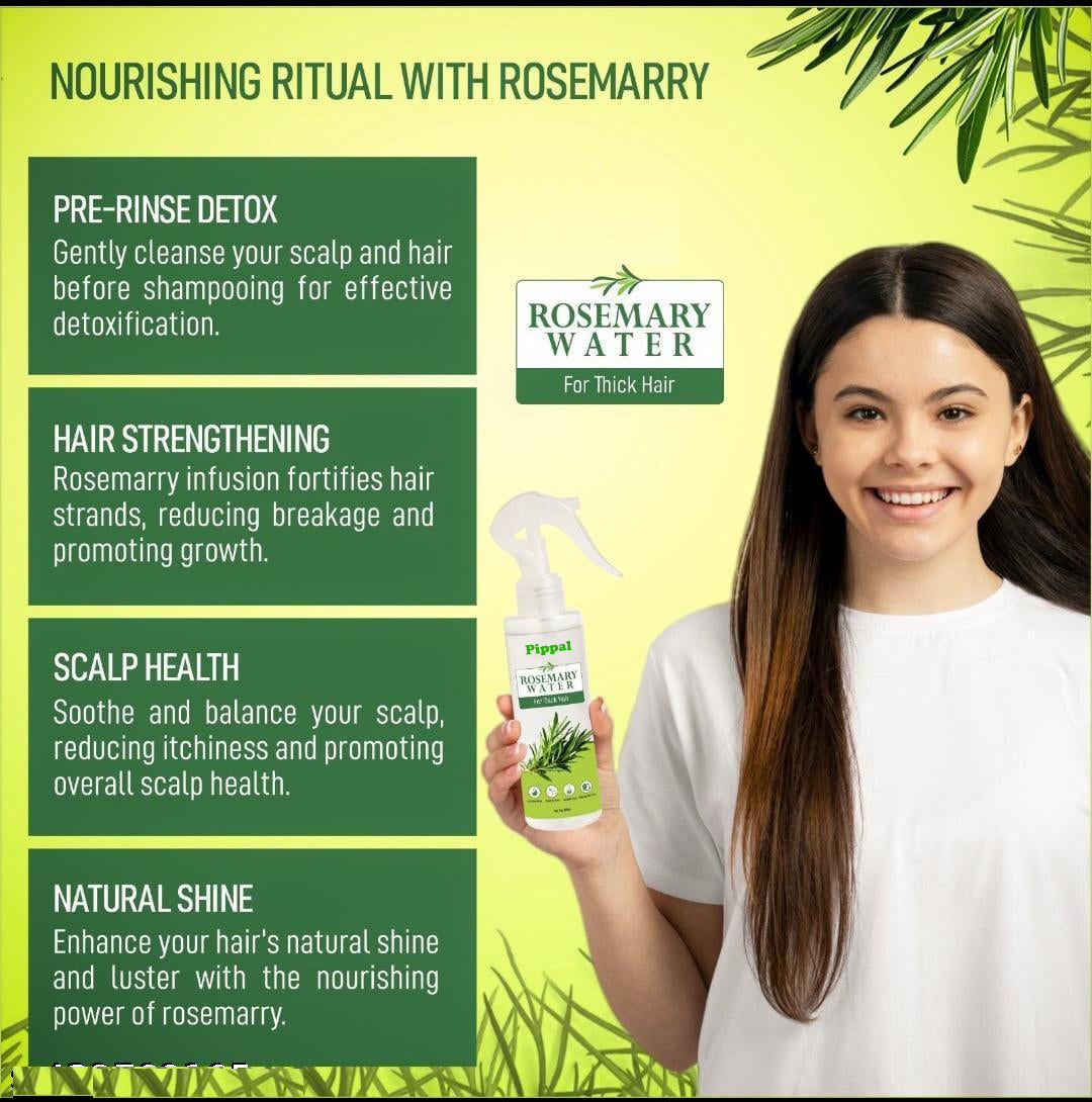 Rosemery Water Spray for Hair Growth in 100ml bottle, natural herbal hair care product by 6255, shown in a clear spray bottle