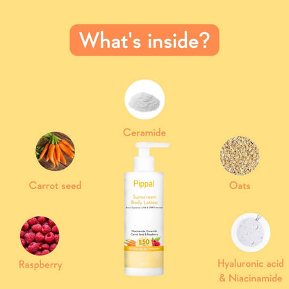 Wishcare Sunscreen Body Lotion in white bottle, 200ml, moisturizing cream for sun protection and skin care.