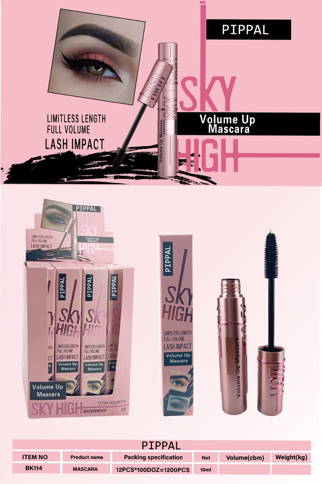 Pippal Sky High Mascara and Eyeliner set with ultra-volume, waterproof formula, long-lasting, for bold, dramatic lashes in 10g.
