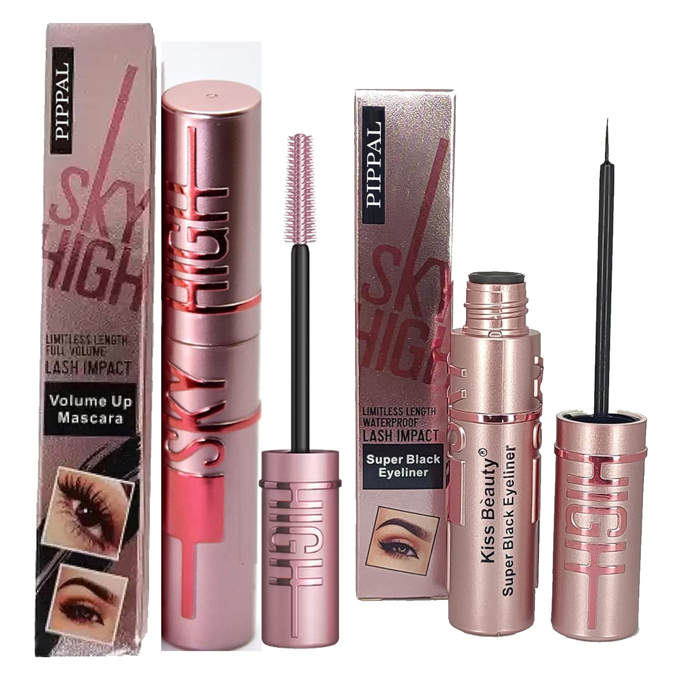 Pippal Sky High Eyeliner with Ultra Volume Up Volumizing Waterproof Mascara, 10Gm, black, in a sleek tube.