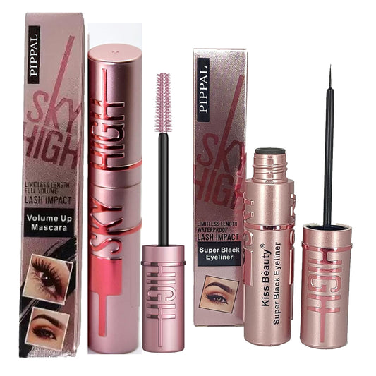 Pippal Sky High Eyeliner with Ultra Volume Up Volumizing Waterproof Mascara, 10Gm, black, in a sleek tube.