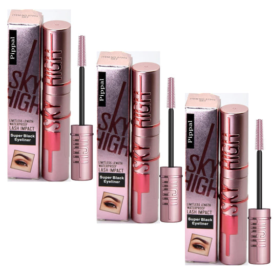 Set of three Pippal Sky High eyeliners with ultra-volume mascara, waterproof, long-lasting, for bold, dramatic lashes.