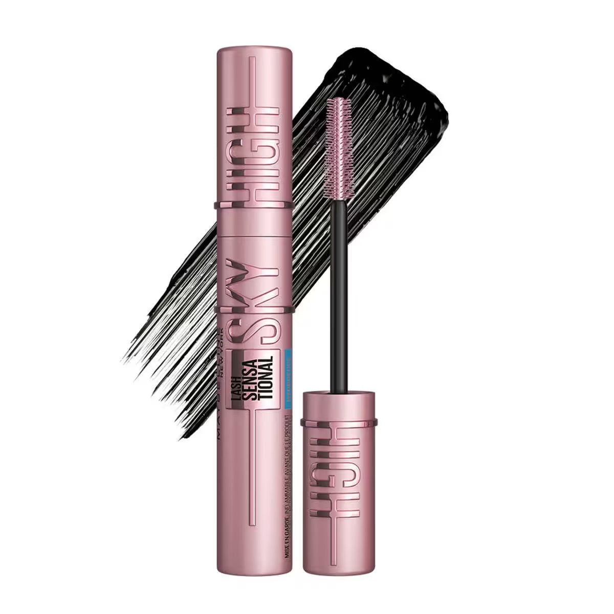 Pippal Sky High Mascara with ultra volumizing, long-lasting waterproof formula, featuring a black mascara wand and 10g packaging.