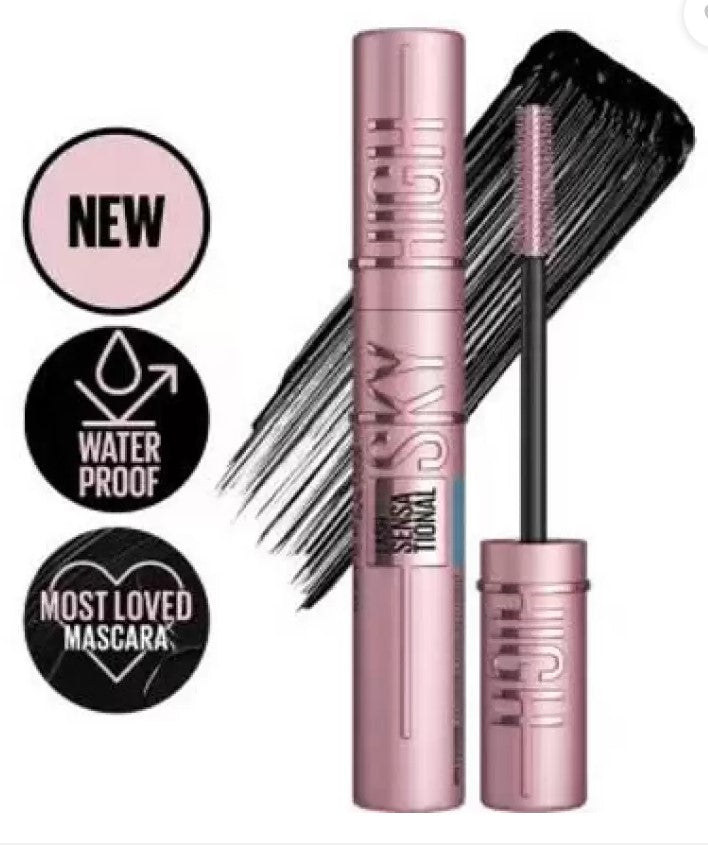 Pippal Sky High Mascara in 10g, waterproof volumizing mascara with long-lasting formula, black brush with thick mascara coating.