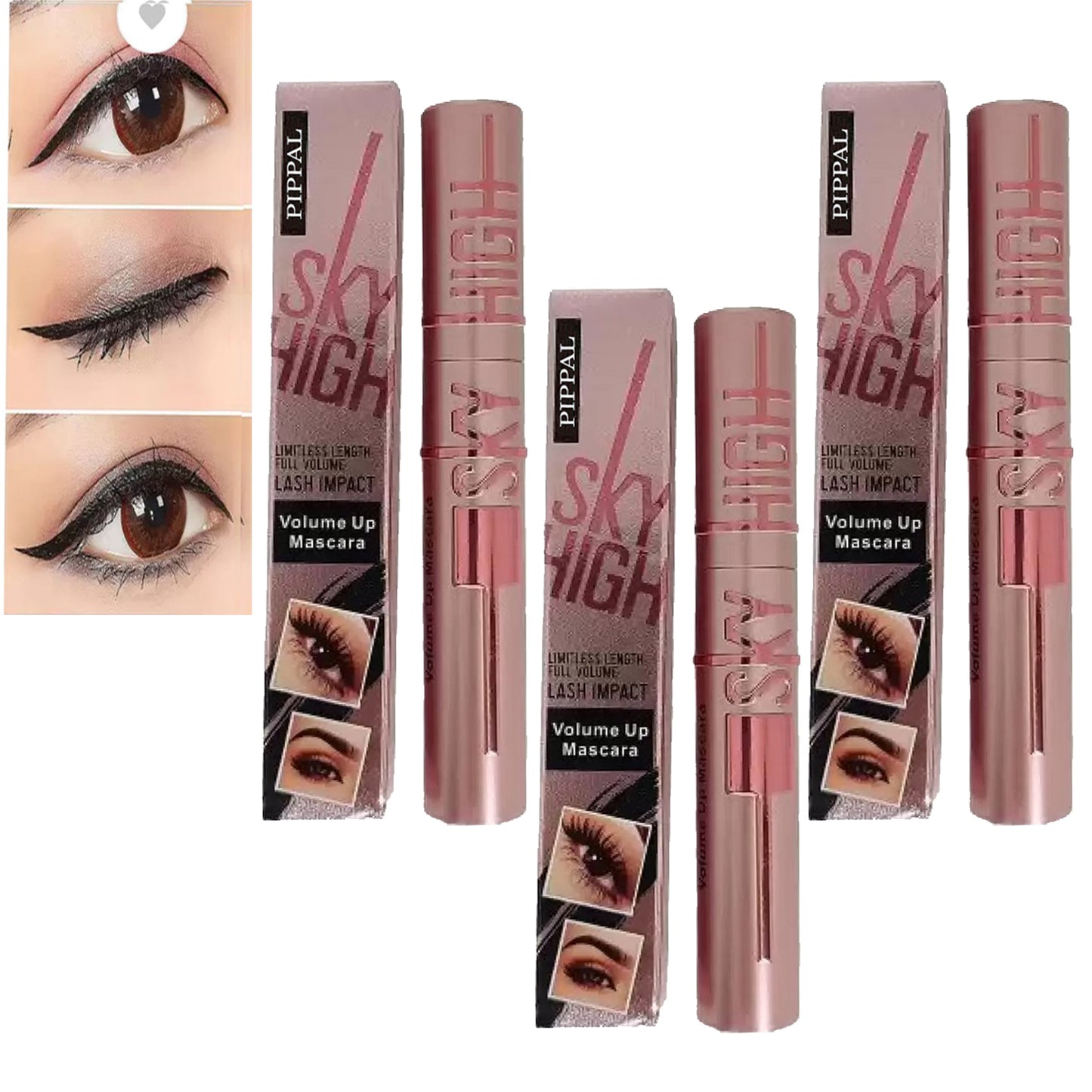 Pippal Sky High Mascara Ultra Volume waterproof mascara in 10g, long-lasting, with brush applicator, pack of 3 for bold lashes