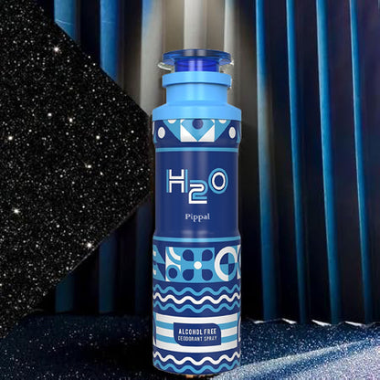 H2O alcohol-free deodorant spray 200ml and H2O concentrated attar perfume from 6255, displayed side by side in a natural setting.
