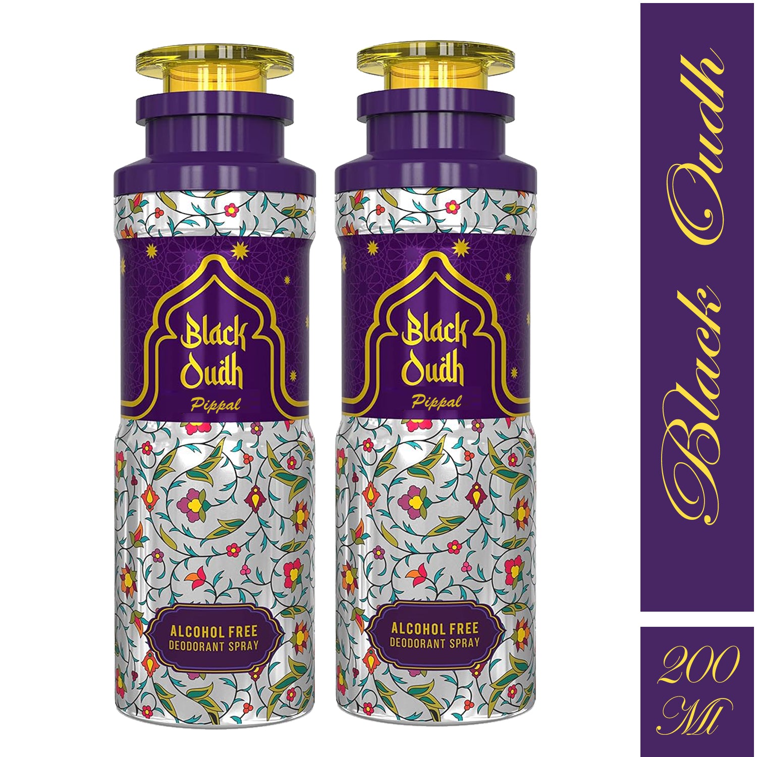 Black Oudh alcohol-free deodorant spray by 6255, two 200ml bottles of perfume-inspired fresh and long-lasting deodorant.