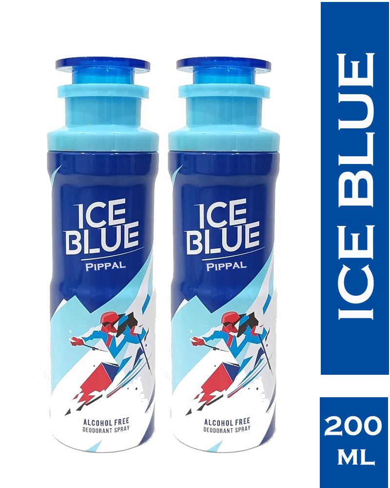 Ice Blue alcohol-free deodorant spray by 6255, 200ml bottles, pack of 2, featuring refreshing blue packaging and spray applicators.