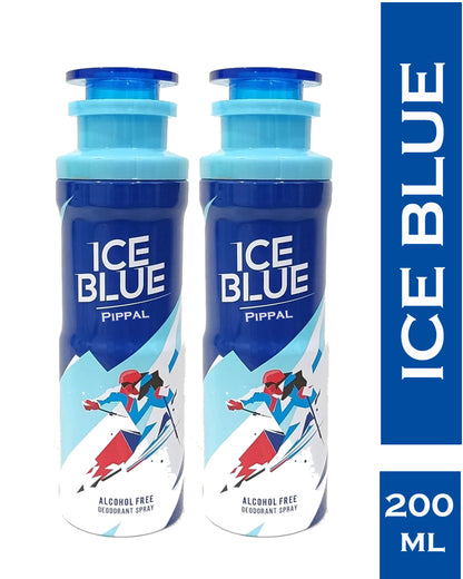 Ice Blue alcohol-free deodorant spray by 6255, 200ml bottles, pack of 2, featuring refreshing blue packaging and spray applicators.
