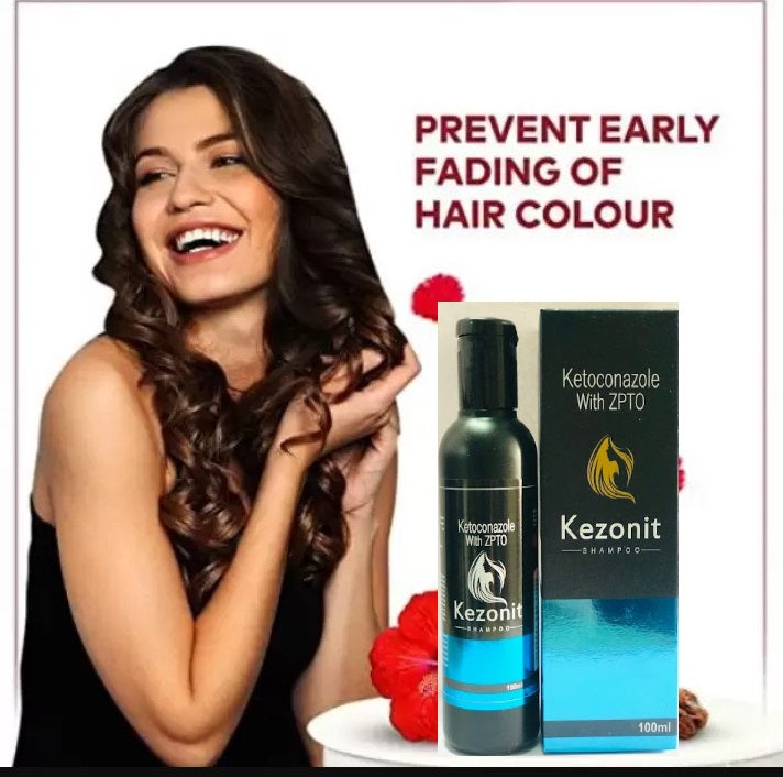 Kezonit Shampoo for Men and Women in a 1-pack, bottle with label, suitable for all hair types, on a white background.