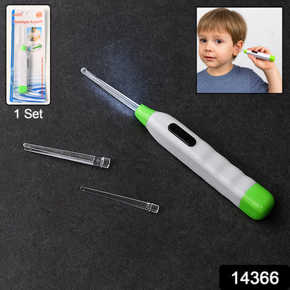 Wukusy 5-in-1 LED flashlight ear pick with interchangeable transparent ear wax removal heads, handheld for safe ear cleaning.