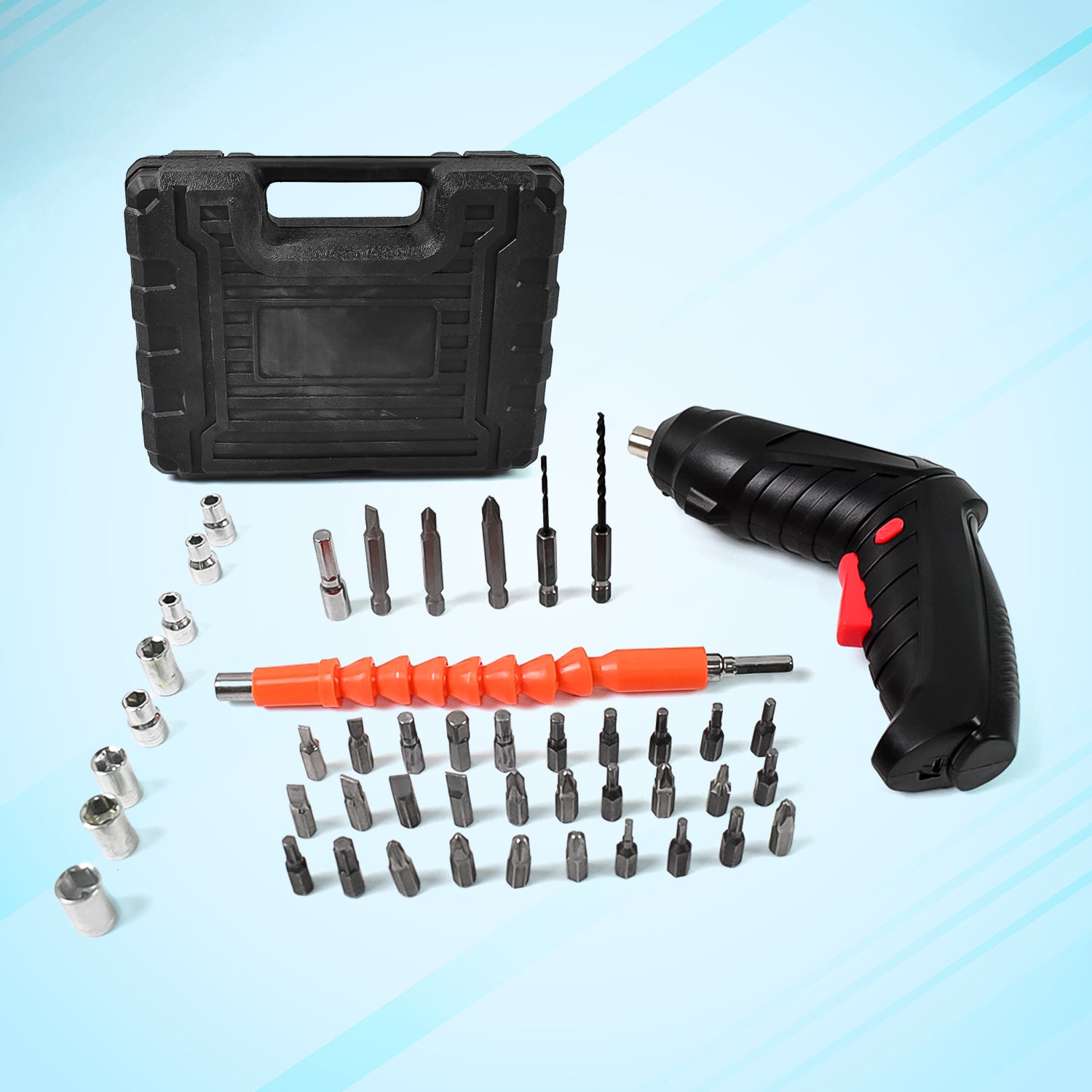 Wukusy small screwdriver set with LED light and 48 bits for home improvement projects, featuring a compact design with various screwdriver bits.