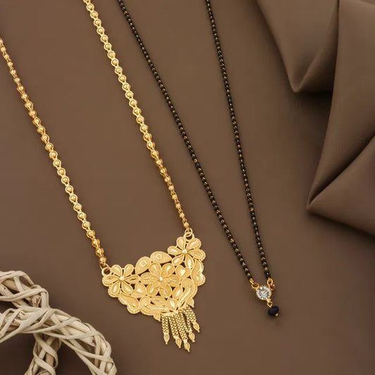 Gold plated long and short Moti Mala Mangalsutra for women, 30 inch and 24 inch, traditional Indian jewelry by 6366.