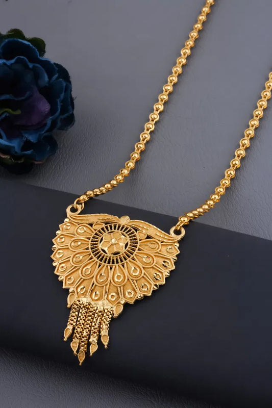 Traditional gold-plated Ki Mala design women's mangalsutra with moti and chen ladi, showcasing intricate craftsmanship.