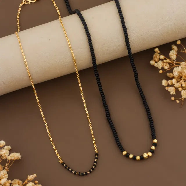 Gold plated long Moti Mala Mangalsutra with short Mangalsutra for women, featuring 30-inch and 24-inch designs.