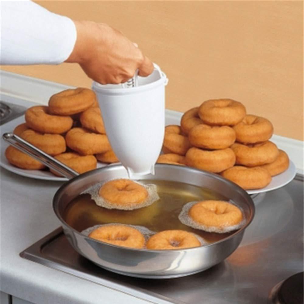 Wukusy 646 Mini Donut Maker Dispenser, plastic vadameduwada maker for kitchen use, showing the compact device in a close-up shot.