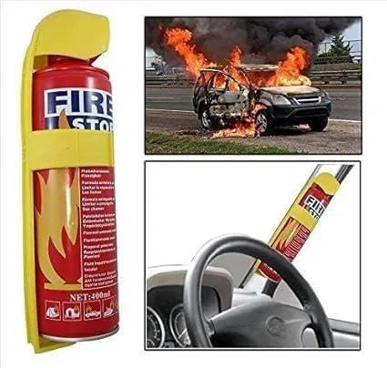 Fire Stop fire extinguisher designed for camping, shown in a compact, portable size ideal for outdoor fire safety and emergency use.