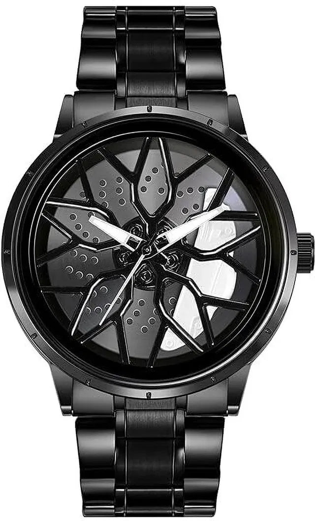 Men's digital watch featuring a stereoscopic car wheel design from 6493 brand, displayed on a wrist.