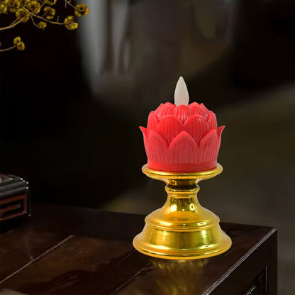 Wukusy premium lotus-shaped LED flameless candle with decorative holder, perfect for elegant home decor displays.