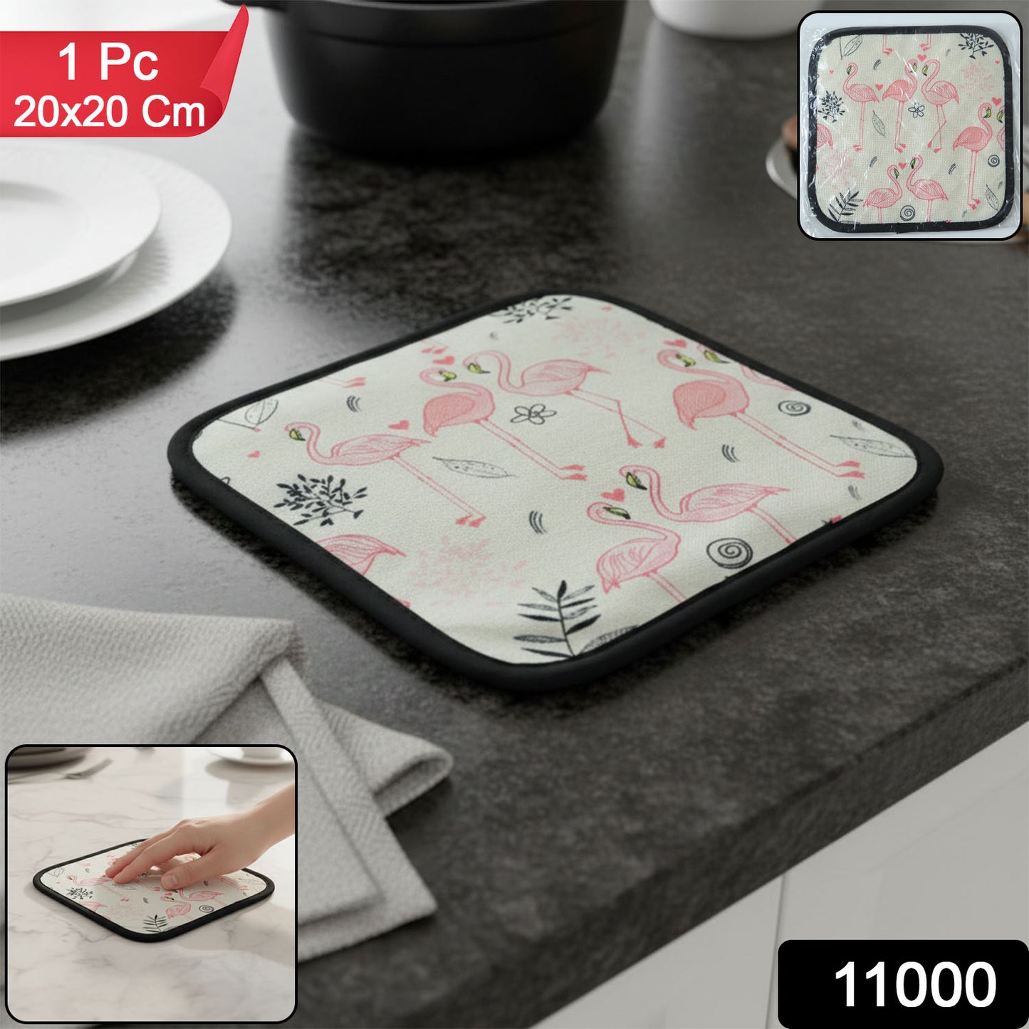 Wukusy printed kitchen pot holder heat resistant mat, 20x20 cm, with colorful pattern for safe handling of hot cookware