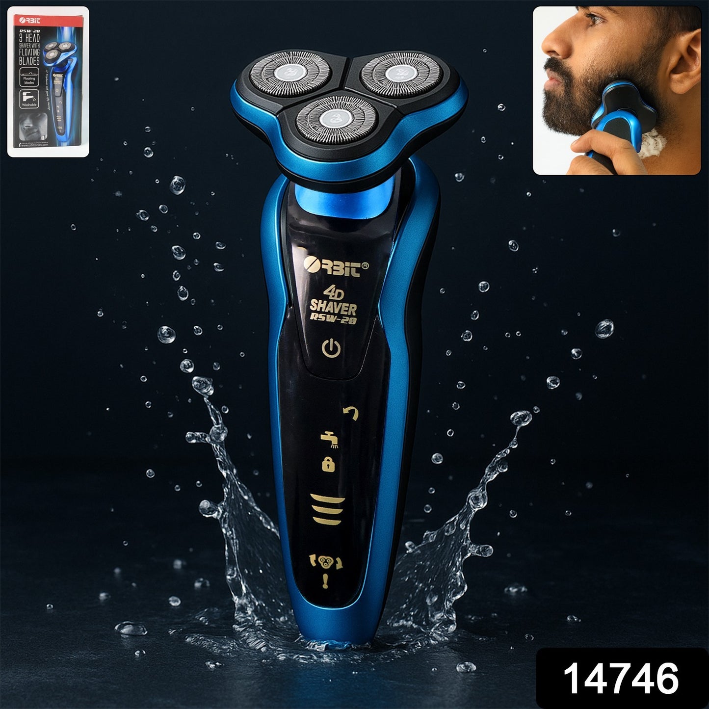 Wukusy Orbit 4D Rechargeable Electric Shaver for men, close shave, sleek black design, electric grooming tool in use