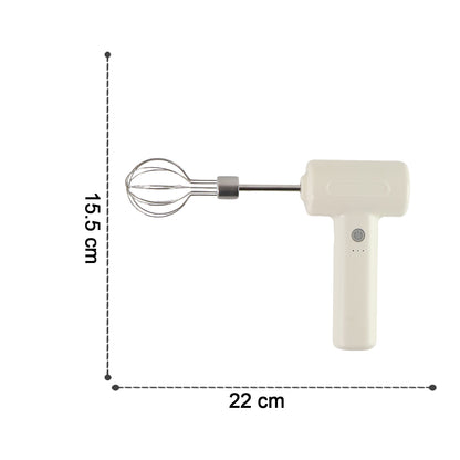 Wukusy cordless electric whisk and egg beater with ergonomic handle and stainless steel beaters on a white background
