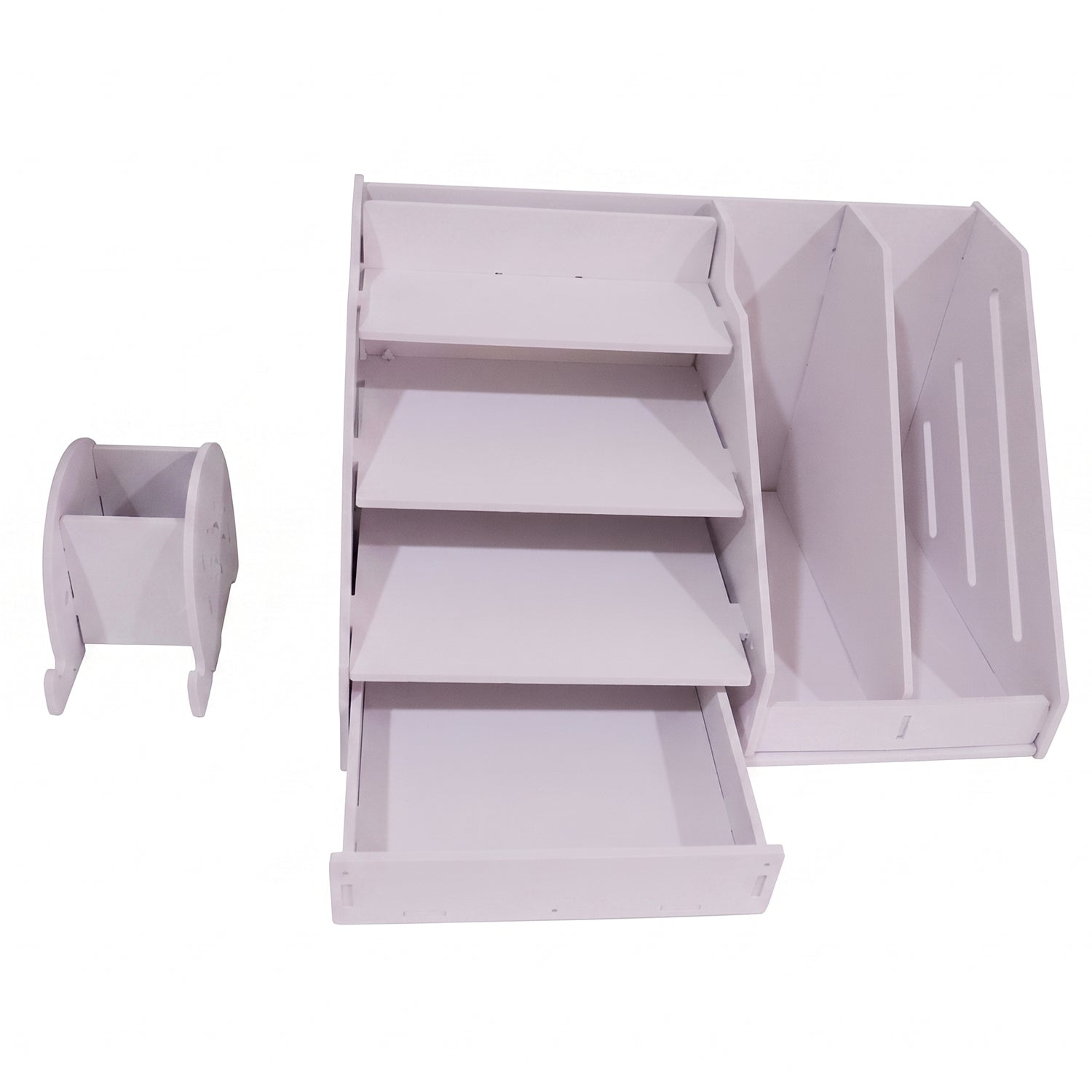 Wukusy multifunctional desk organizer with storage cabinet, drawer, and file rack for office or home workspace organization