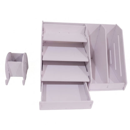 Wukusy multifunctional desk organizer with storage cabinet, drawer, and file rack for office or home workspace organization