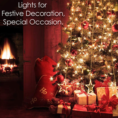 Wukusy 12 Stars curtain string lights with 8 flashing modes hanging in a window, used for festive home decor.