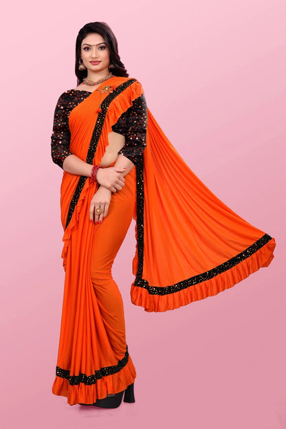 Maroon lycra blend solid saree for women with a 6.3-meter length, featuring a smooth texture and elegant drape.