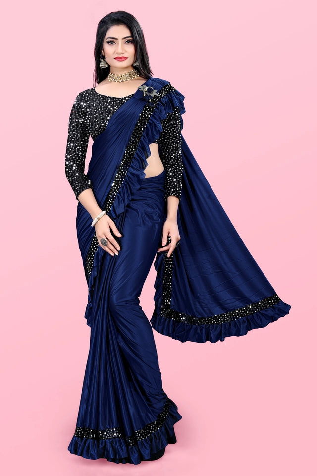 Maroon lycra blend solid saree for women with matching blouse, 6.3 meters length, shown draped on a mannequin.