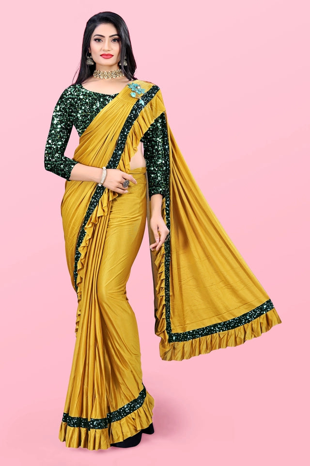 Maroon lycra blend solid saree for women with draped fabric, 6.3 meters length, paired with matching blouse, stylish and elegant.