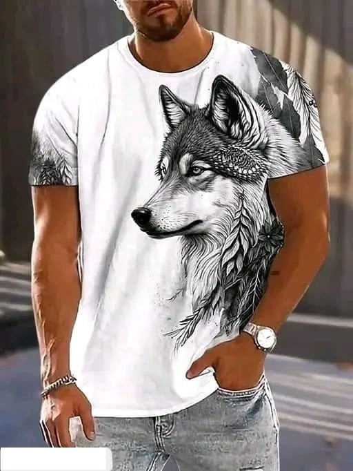 Black men's and women's printed casual T-shirt with a white dog design from 6928, featuring a comfortable fit and stylish print.