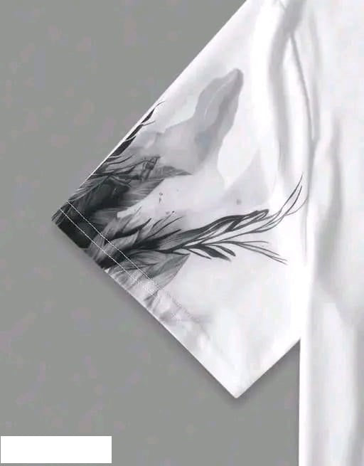 Men's and women's black casual T-shirt with printed white dog design by 6928, made from comfortable fabric.