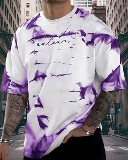 Purple and white printed casual men's and women's T-shirt by 6928, featuring a stylish design and comfortable fit.