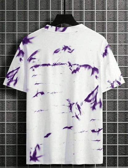 Men's and women's casual purple and white printed T-shirt by 6928, featuring a relaxed fit and stylish design.