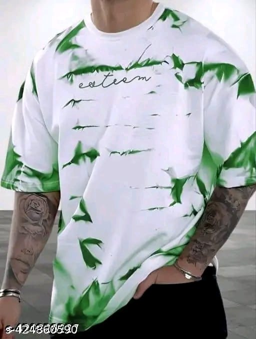 Green and white printed casual men's and women's T-shirt from 6928, featuring a comfortable fit and stylish design.