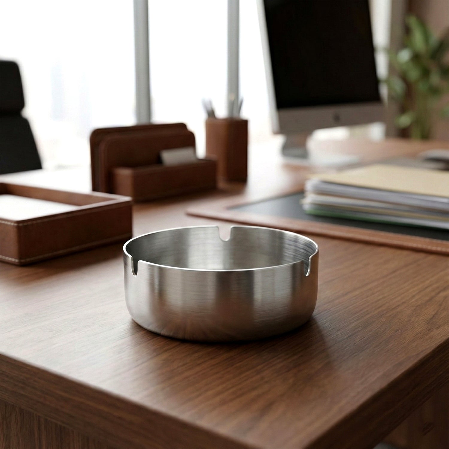 Wukusy round tabletop cigarette ashtray with multiple rest slots and durable ceramic surface, ideal for outdoor or indoor use