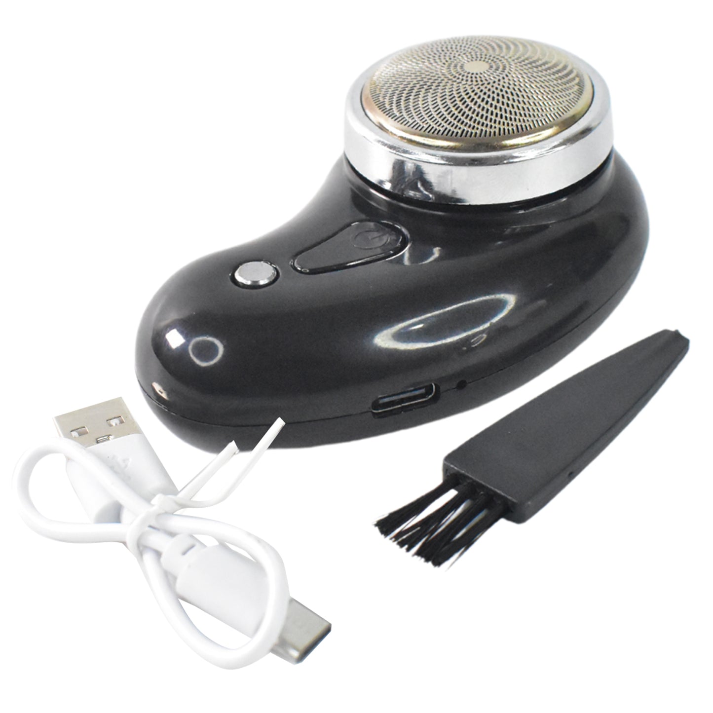 Wukusy powerful portable electric shaver with trimming clipper, black and silver handheld grooming device for men.