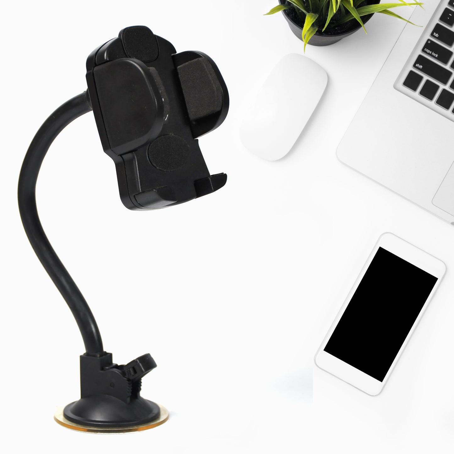 Wukusy 7217 mobile phone holder with 27cm long arm, strong suction cup, for car windscreen and dashboard mount, supports smartphones.