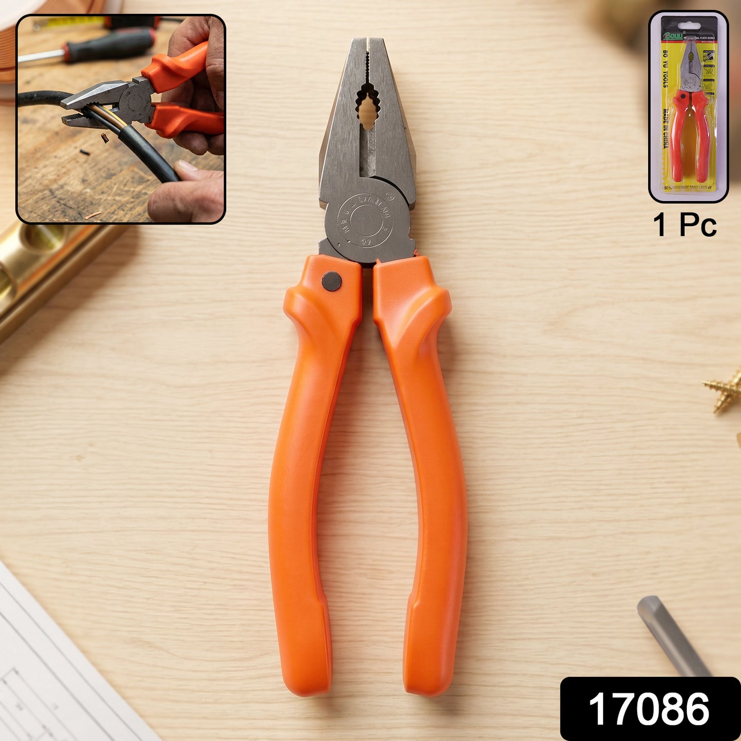 Wukusy heavy duty combination pliers with wire cutting and gripping jaws, versatile hand tool for electrical and DIY work