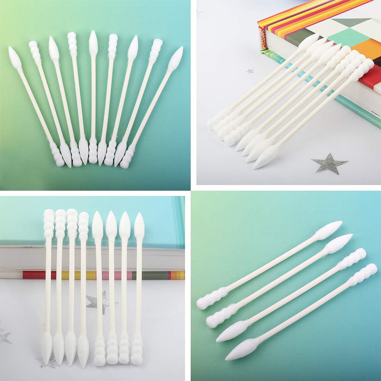 Wukusy cotton ear buds set with 200 disposable white cotton swabs for ear cleaning and personal hygiene.