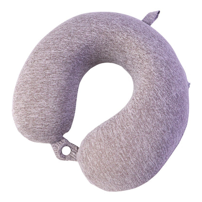 Grey melange U-shaped travel neck pillow by Wukusy, providing soft head and neck support for comfortable journeys.