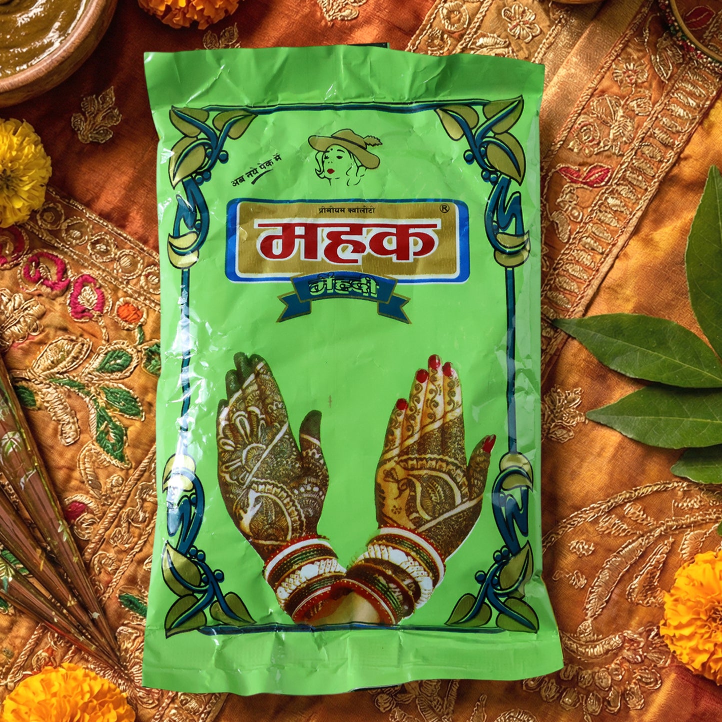 Wukusy traditional herbal mehndi powder in an 80 gram pack, showcasing the finely ground green henna leaves for natural hair coloring.
