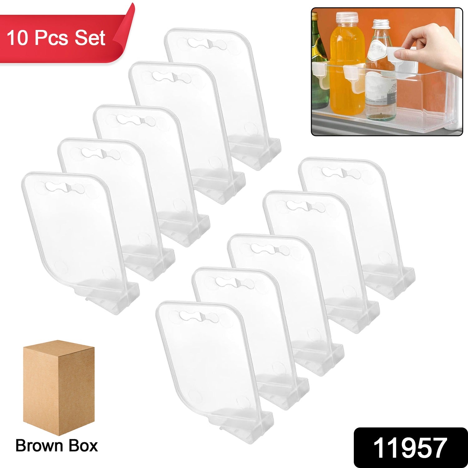 Set of 10 Wukusy plastic storage baskets for refrigerator organization, featuring space allocators and partition clips for kitchen use.