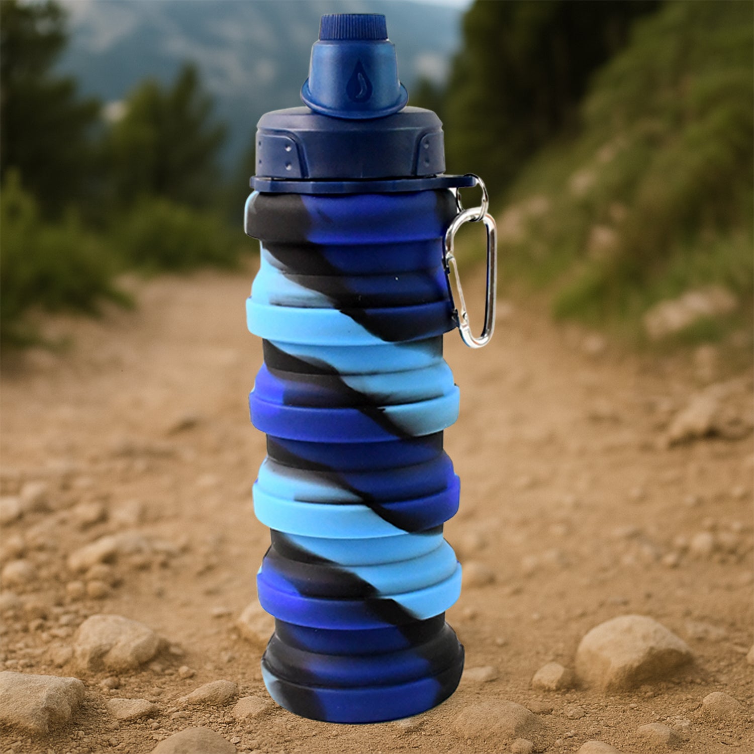 Wukusy silicone foldable water bottle, 500ml capacity, 24cm tall when folded, flexible and portable hydration solution