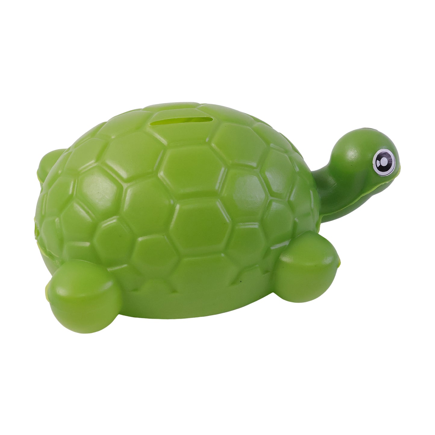 Small tortoise-shaped Wukusy coin bank for saving money, with a smooth tortoise shell design and a slot for coins.