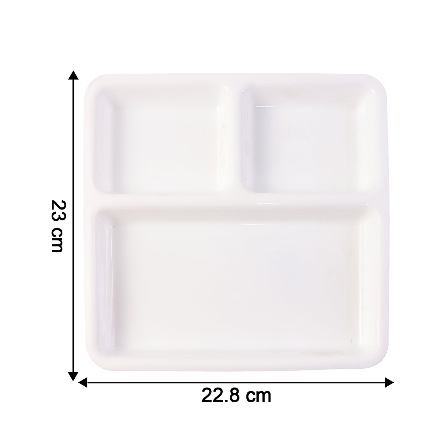 Wukusy plastic 3-compartment plate for meal serving, featuring separate sections for food, with a white and clear design.