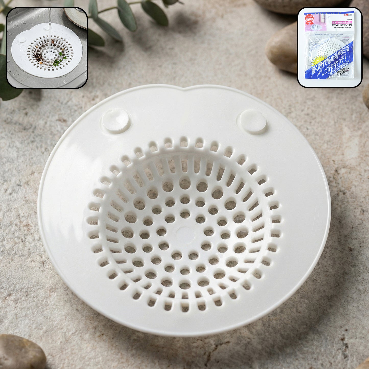 Flexible silicone sink drain strainer by Wukusy, showing a close-up of the black silicone mesh designed to catch debris.