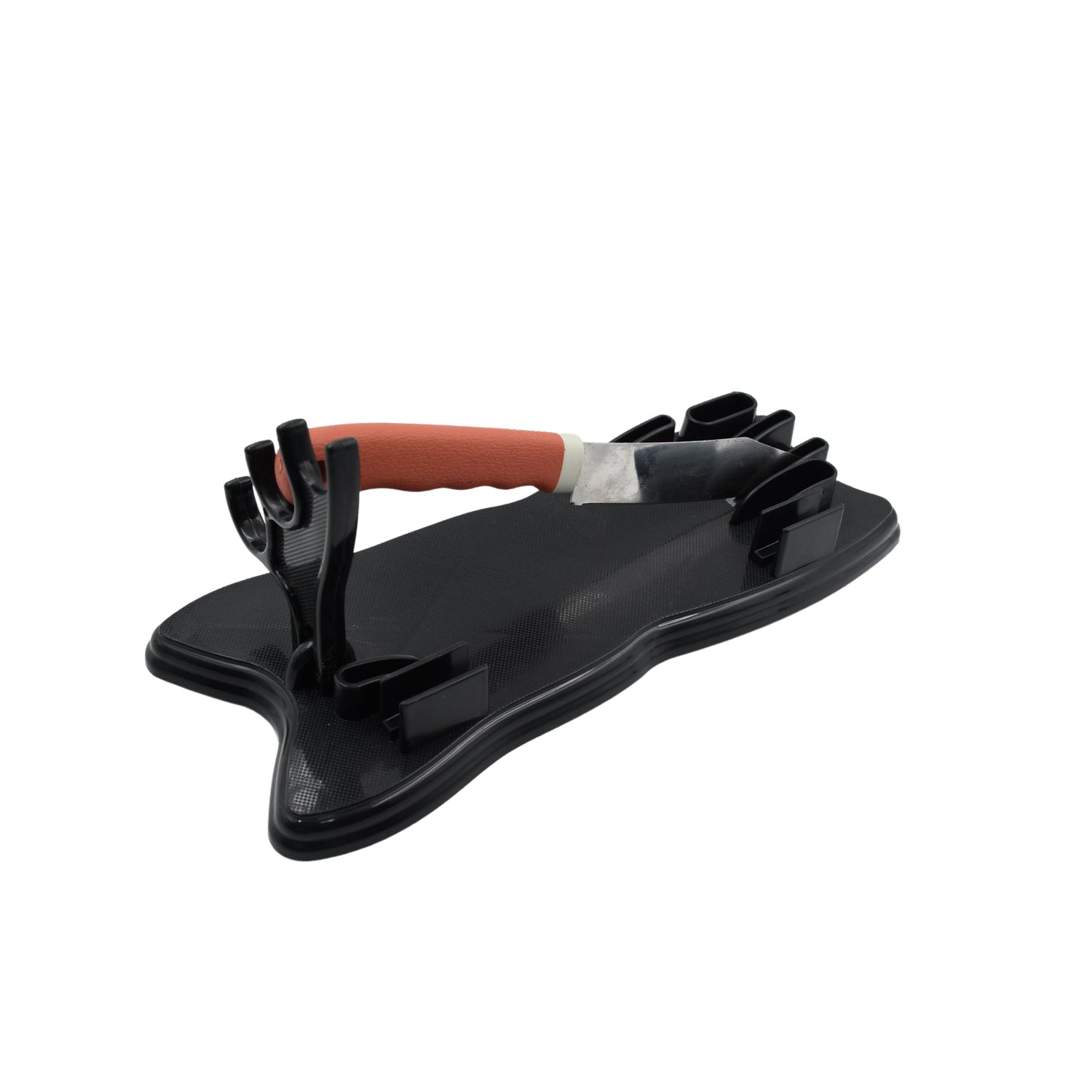Wukusy plastic kitchen knife drawer organizer with multiple slots, designed to neatly store and display kitchen knives inside a drawer.